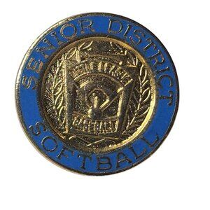Senior District Softball Gold Blue Pin Lapel Badge Little League Baseball